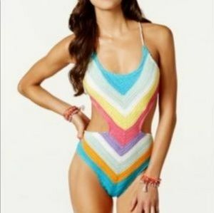 NWT Bar III Rainbow Multi Crochet Monokini Small